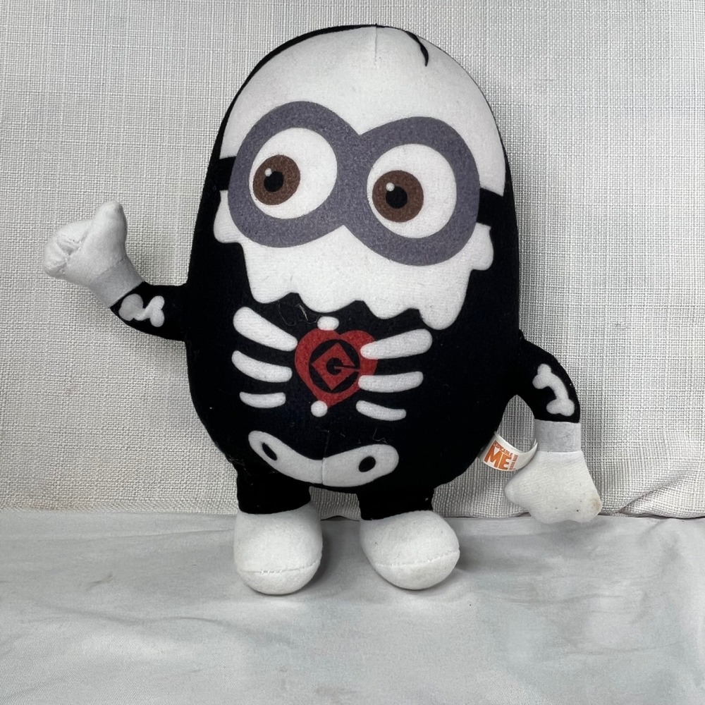 Despicable Me Minion Skeleton Halloween Plush Stuffed Toy 9 Inch Black White
